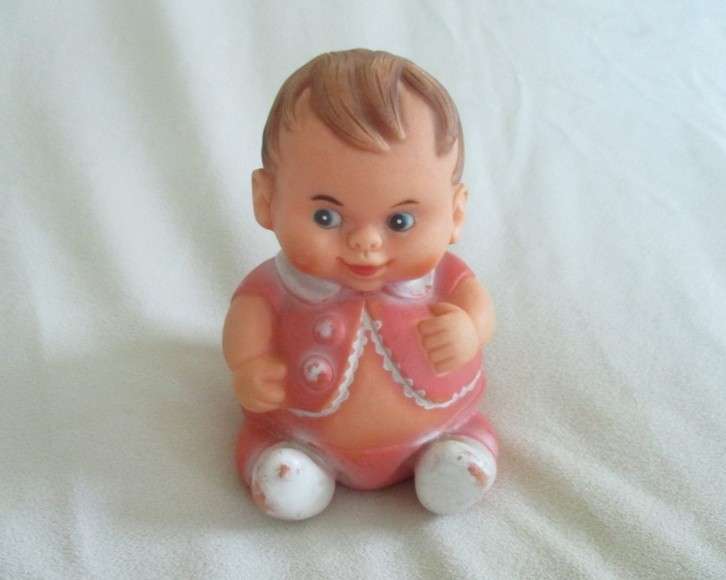 Cute vintage rubber squeaky toy - round, plump little boy (squeaker works)