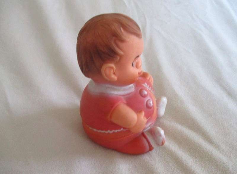 Cute vintage rubber squeaky toy - round, plump little boy (squeaker works)