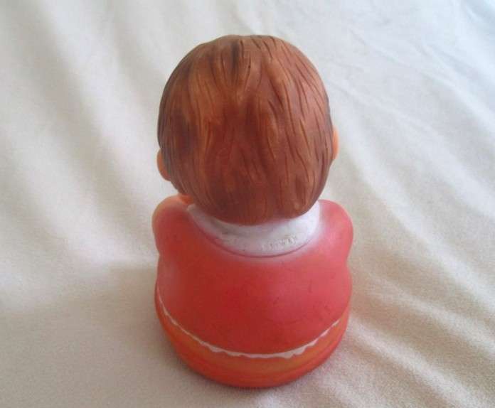 Cute vintage rubber squeaky toy - round, plump little boy (squeaker works)