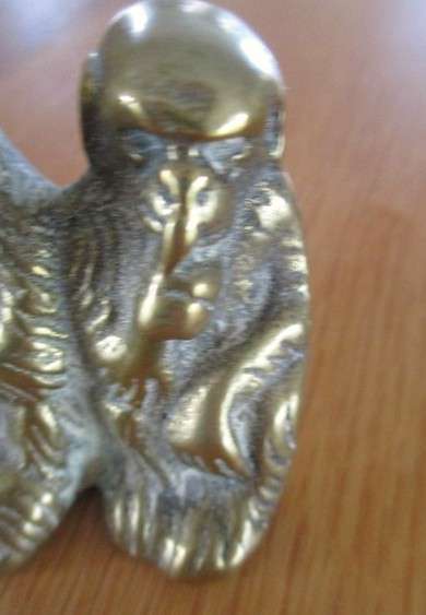 Three cute small solid brass monkeys - Hear no evil, see no evil, speak no evil