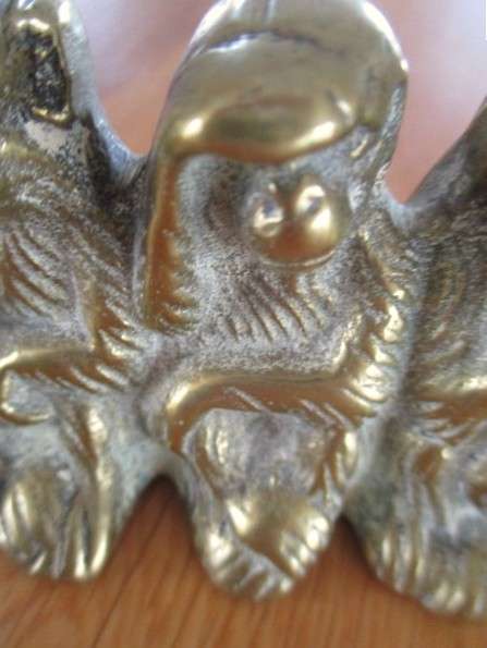 Three cute small solid brass monkeys - Hear no evil, see no evil, speak no evil