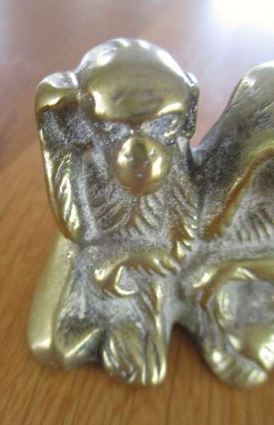 Three cute small solid brass monkeys - Hear no evil, see no evil, speak no evil
