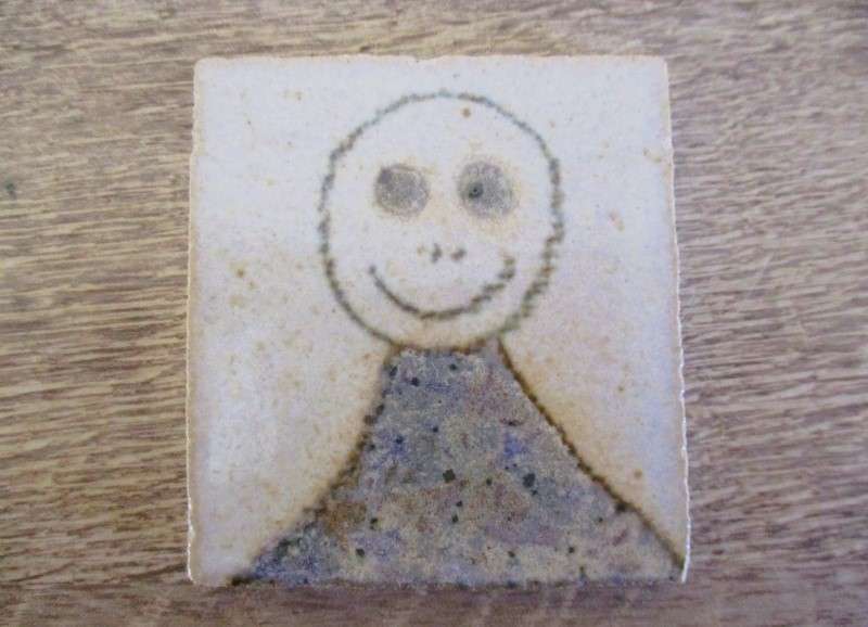 Six quirky, child like hand made miniature tiles - such a happy lot!