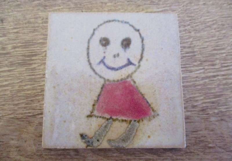 Six quirky, child like hand made miniature tiles - such a happy lot!