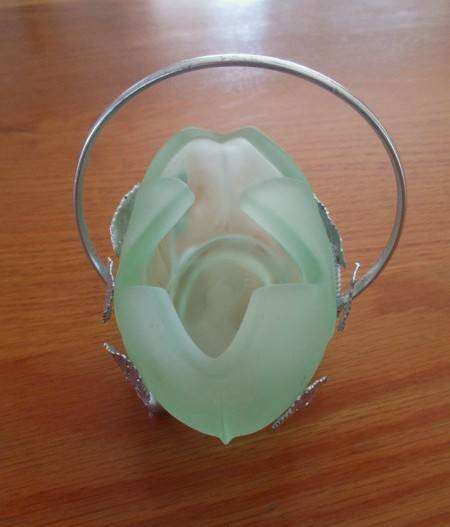 Beautiful silver metal and green glass bon bon/mint basket made in England