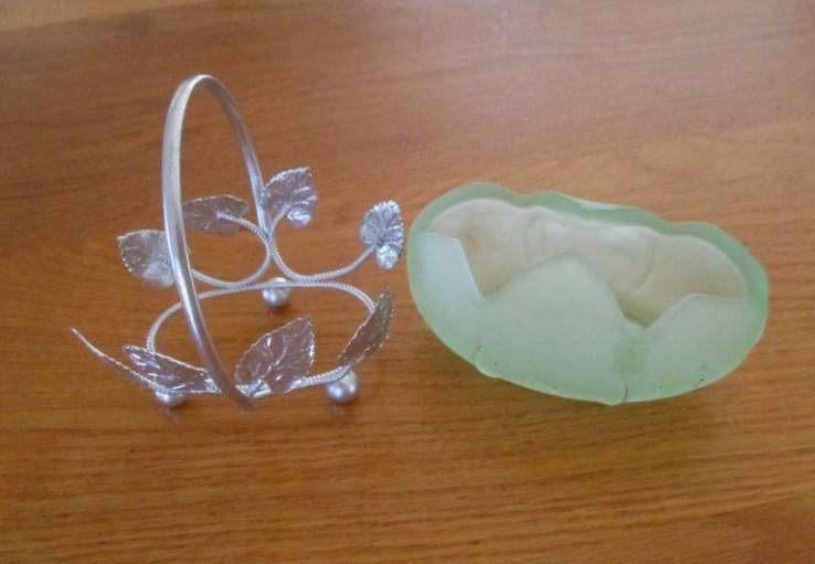 Beautiful silver metal and green glass bon bon/mint basket made in England