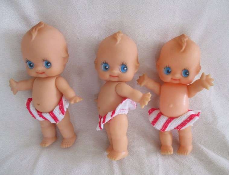 Three adorable small kewpie dolls -Triplets!