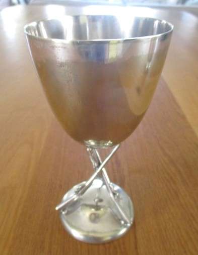 Unusual antique JC & CO silver plated goblet with crossed rifles plus vintage silver plated tankard