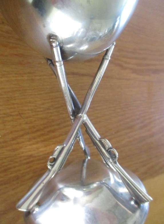 Unusual antique JC & CO silver plated goblet with crossed rifles plus vintage silver plated tankard