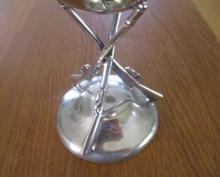 Unusual antique JC & CO silver plated goblet with crossed rifles plus vintage silver plated tankard