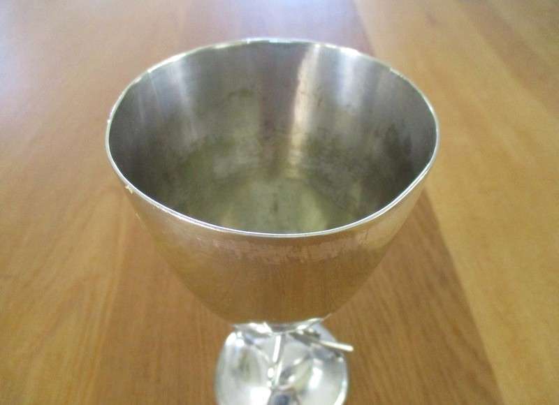 Unusual antique JC & CO silver plated goblet with crossed rifles plus vintage silver plated tankard