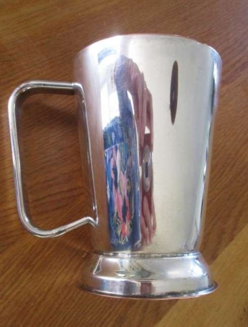 Unusual antique JC & CO silver plated goblet with crossed rifles plus vintage silver plated tankard