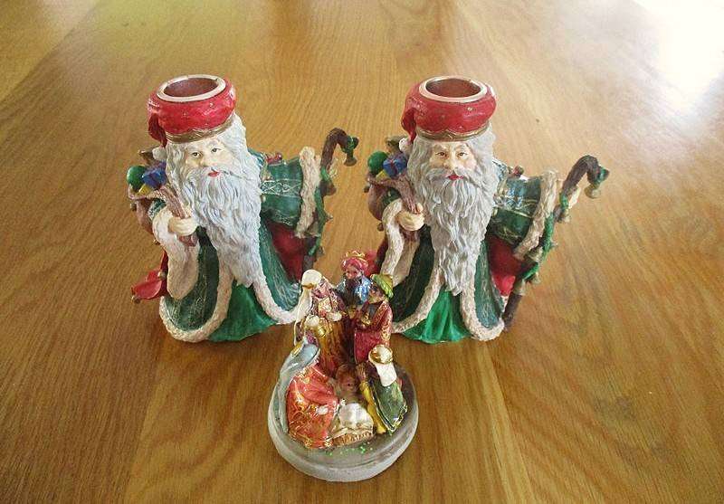 Christmas is coming!  Two Santa candlesticks plus Nativity scene