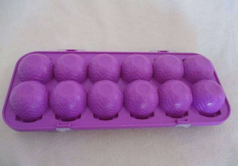 A plastic egg carton containing twelve Hatchimals CollEGGtibles