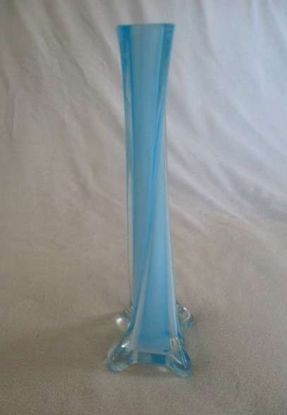 Beautiful hand blown  Murano Turquoise swirl bud vase with clear pontil mark