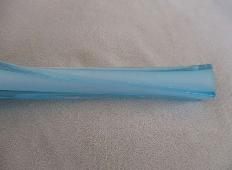 Beautiful hand blown  Murano Turquoise swirl bud vase with clear pontil mark