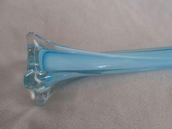 Beautiful hand blown  Murano Turquoise swirl bud vase with clear pontil mark