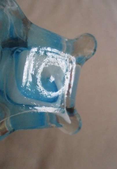 Beautiful hand blown  Murano Turquoise swirl bud vase with clear pontil mark