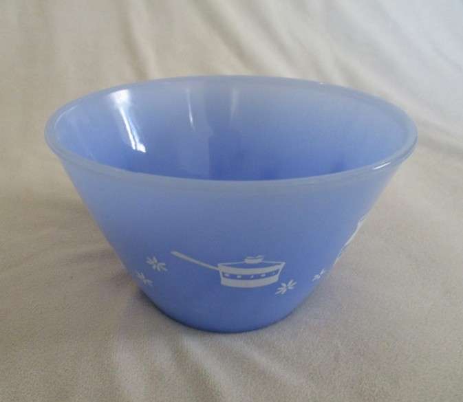 Beautiful blue milk glass mixing bowl - handy size