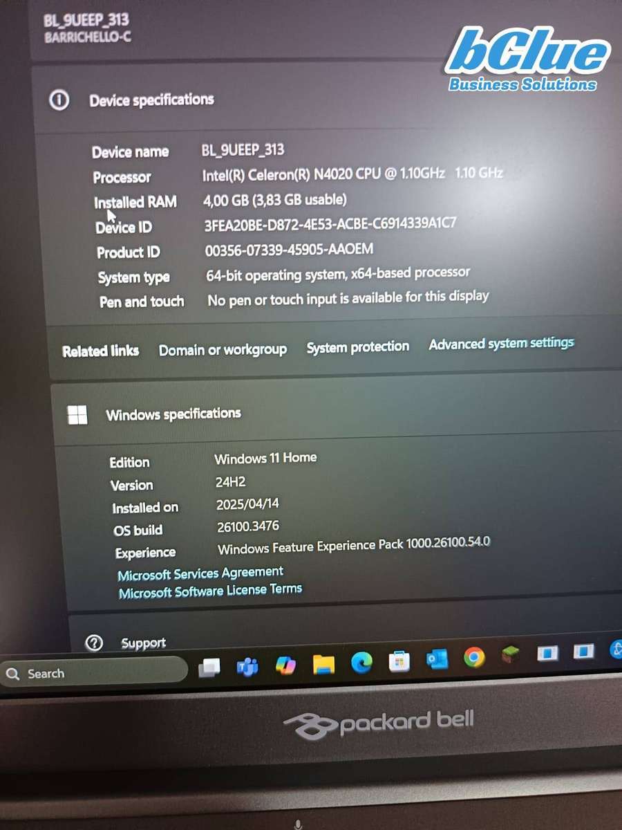 Packard Bell Laptop Celeron CPU / 4GB RAM / 256GB SSD / WIN11