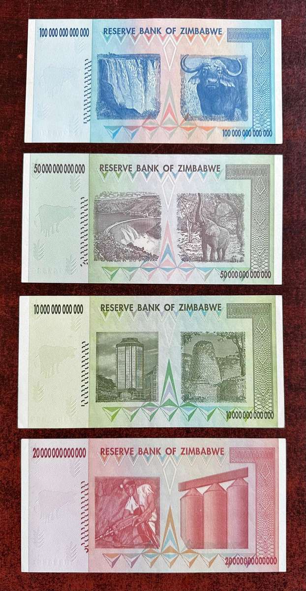 Trillion Dollar AA series Zimbabwe bank notes ( x4 )