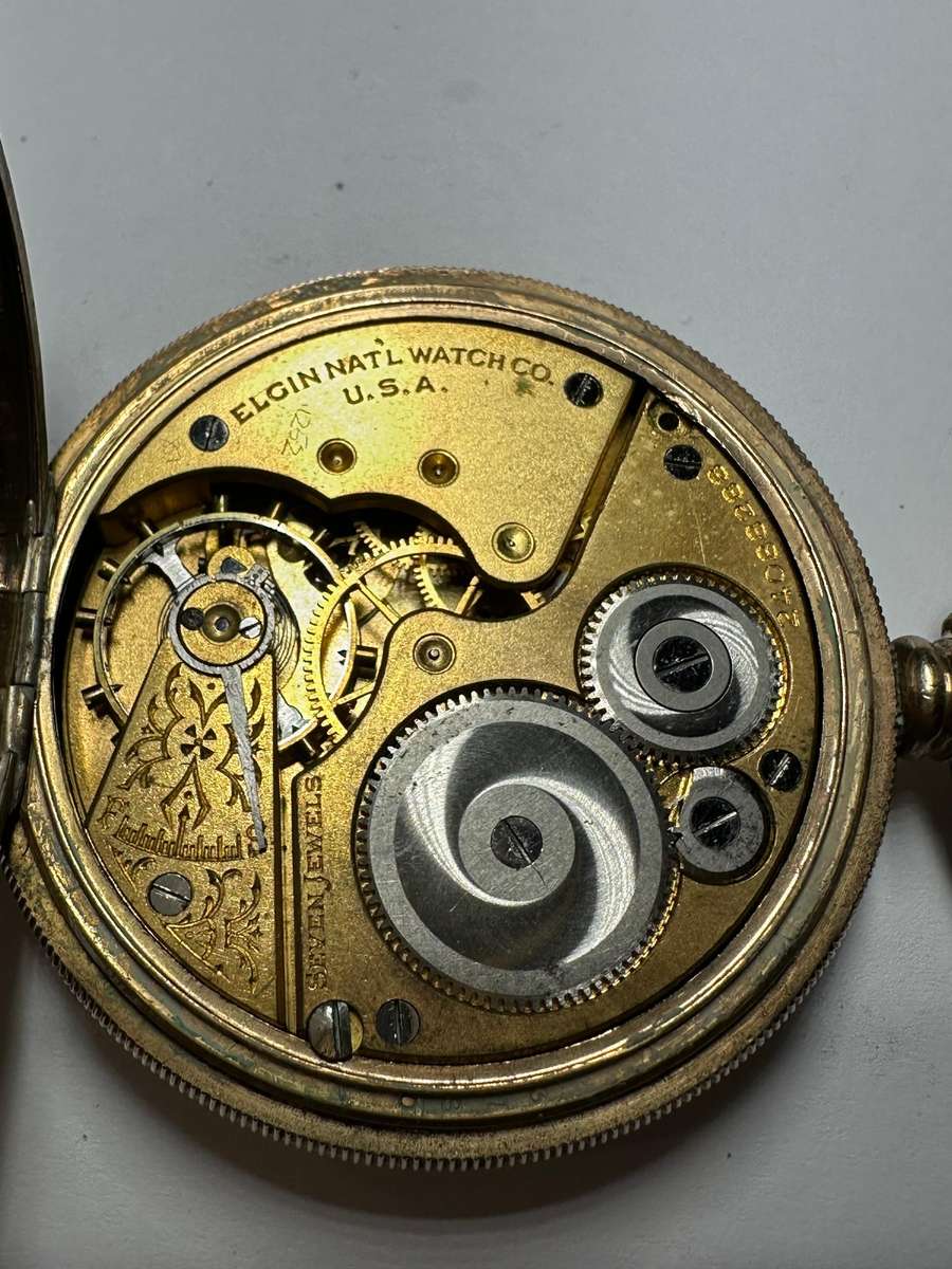 Elgin Gold Plated Pocket Watch & Chain