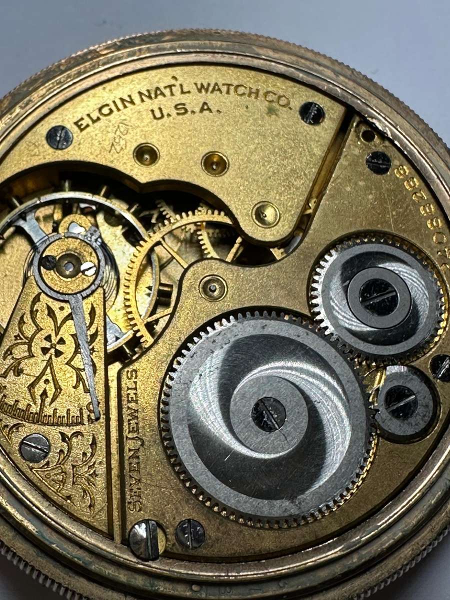 Elgin Gold Plated Pocket Watch & Chain