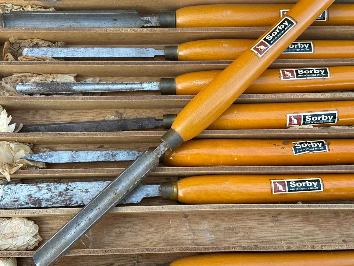 Sorby Lathe Chisels - set of 8 in storage box ( good condition. )