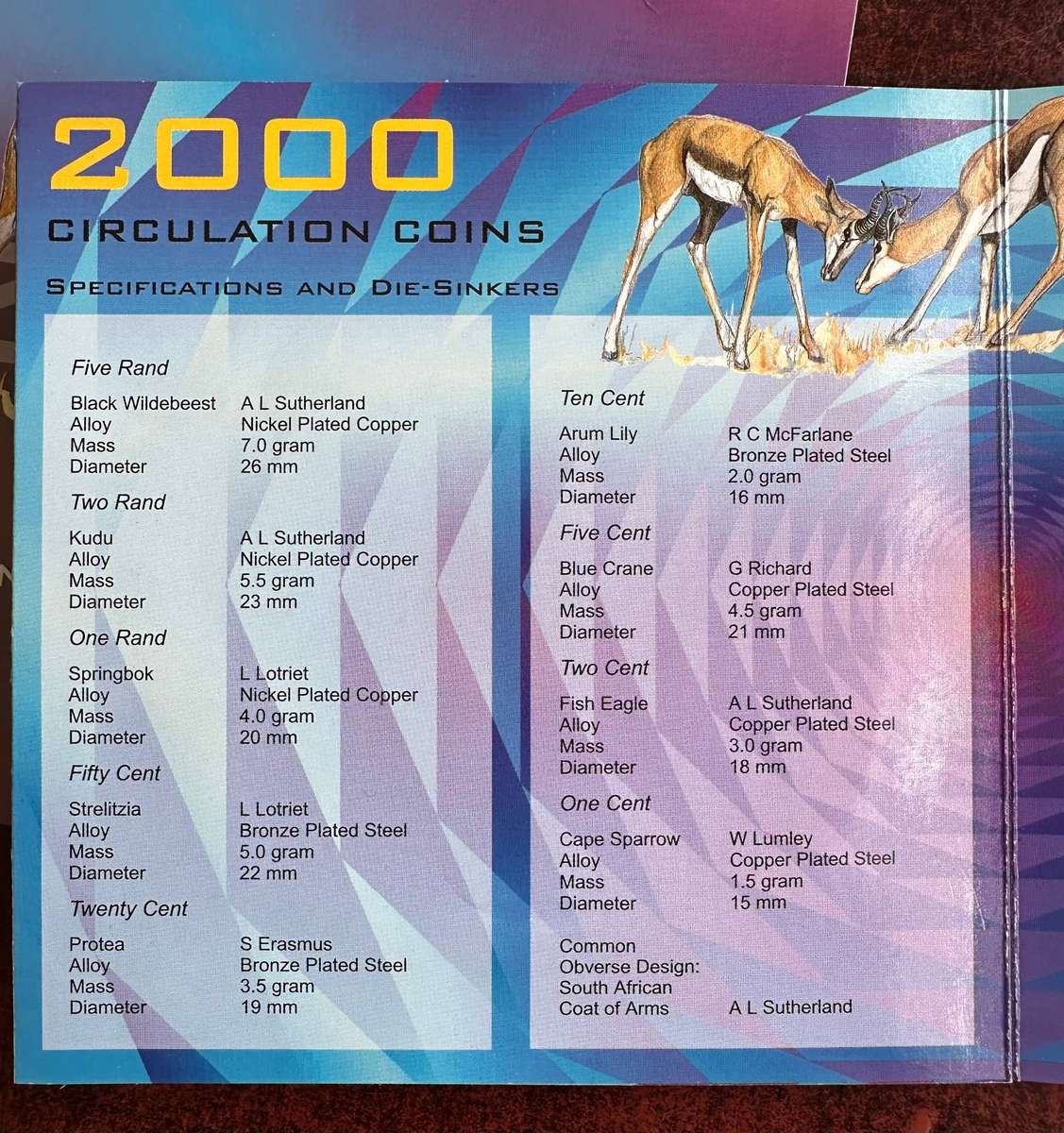 A proof set of South African coins dated 2000