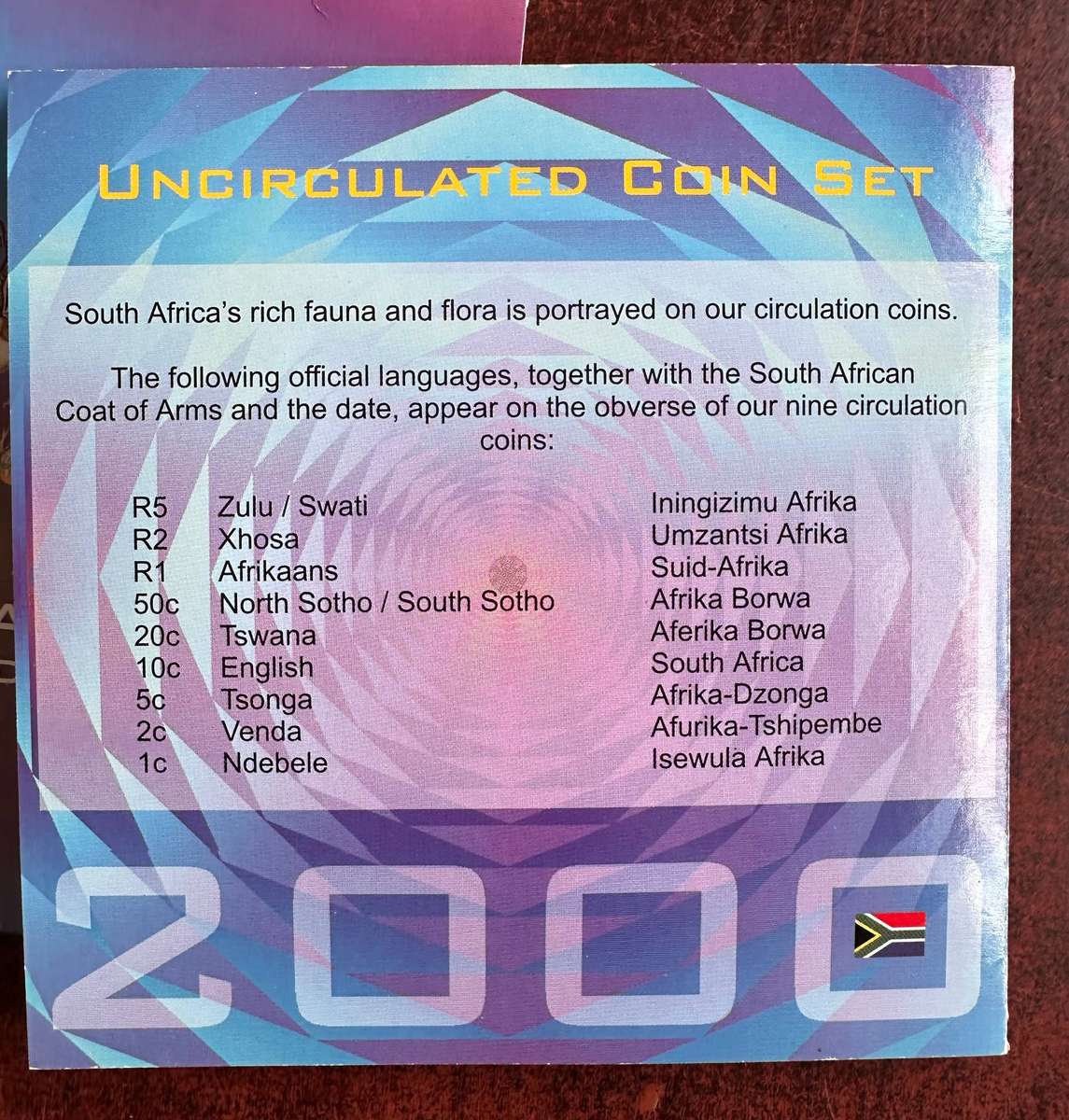 A proof set of South African coins dated 2000