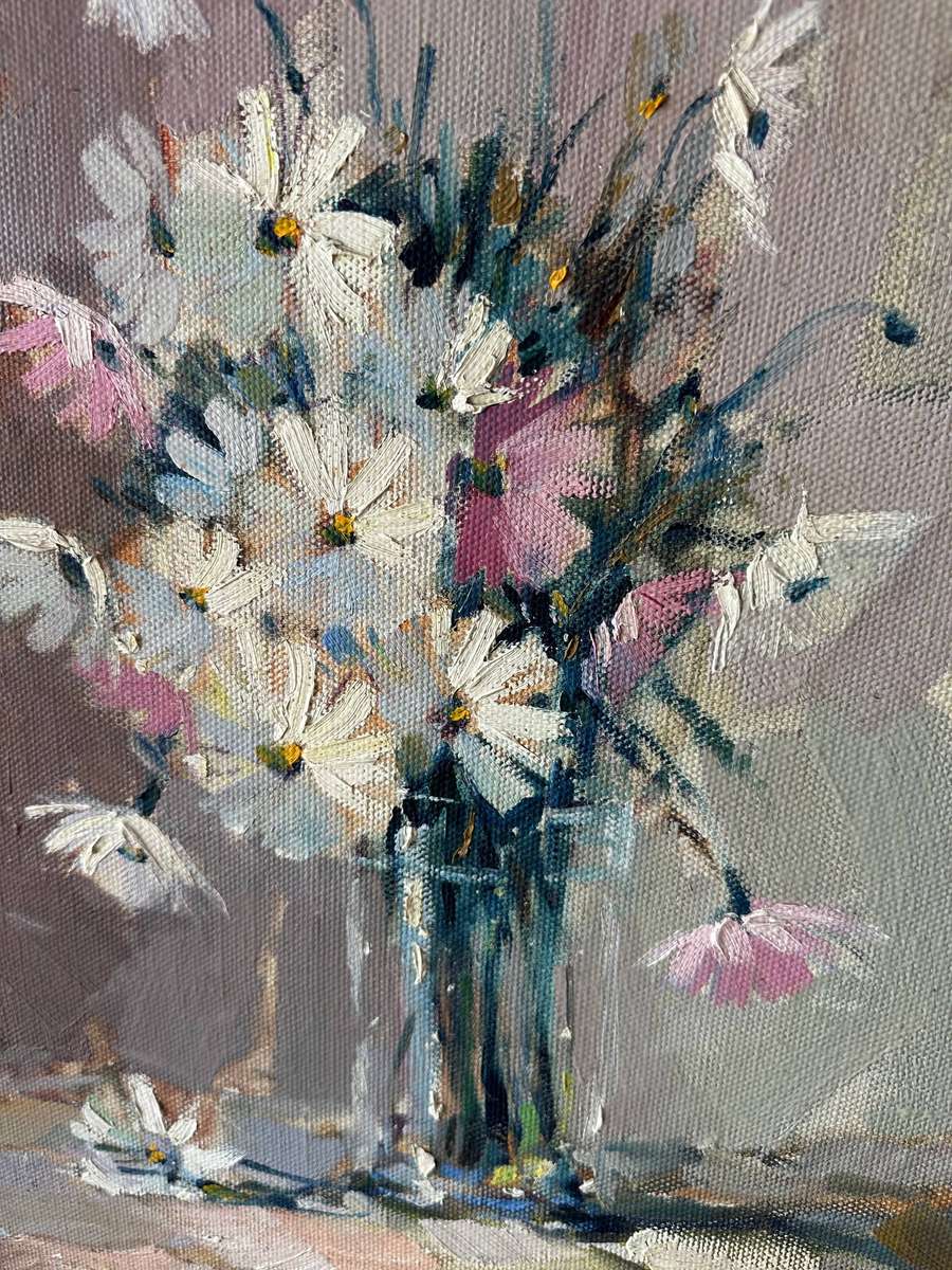 A beautiful still cosmos oil painting by Wessel Marais