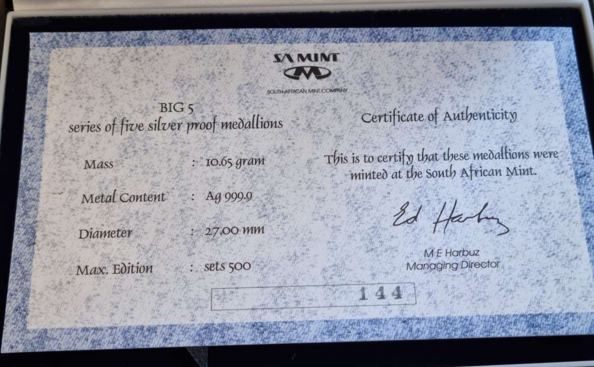 Big 5 silver Proof set ( 5 x coins )