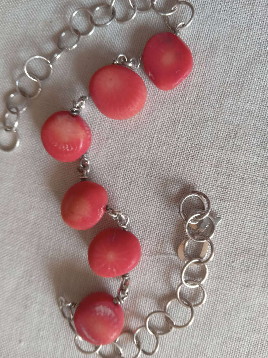 Sterling Silver And Coral Bracelet