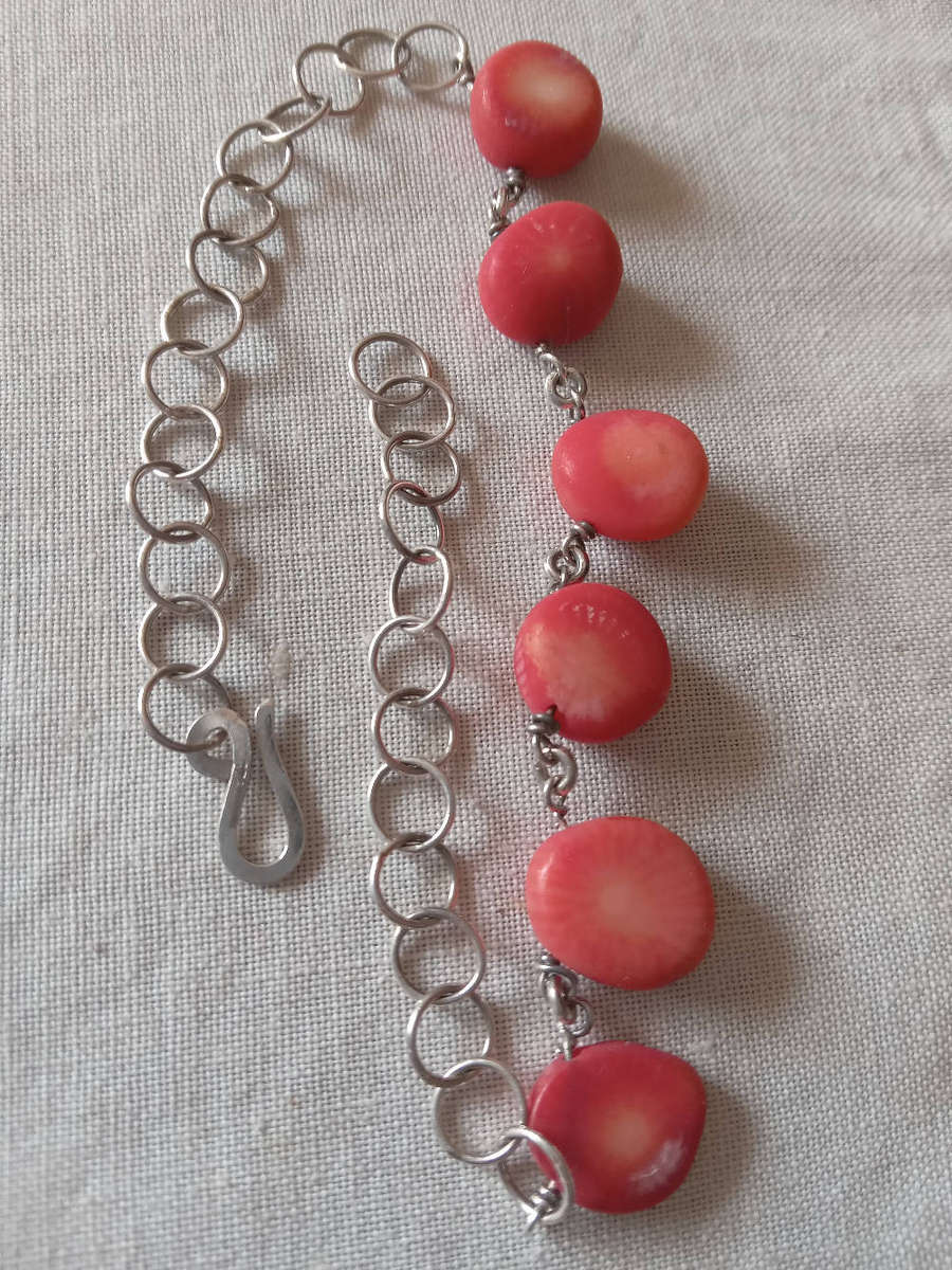 Sterling Silver And Coral Bracelet