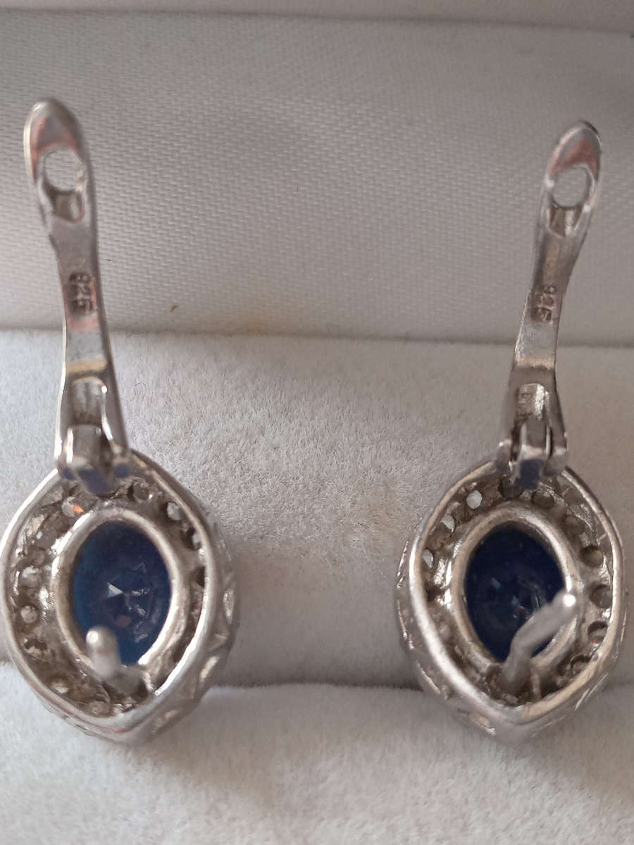 A Pair Of Sterling Silver Blue And White Cz Earrings