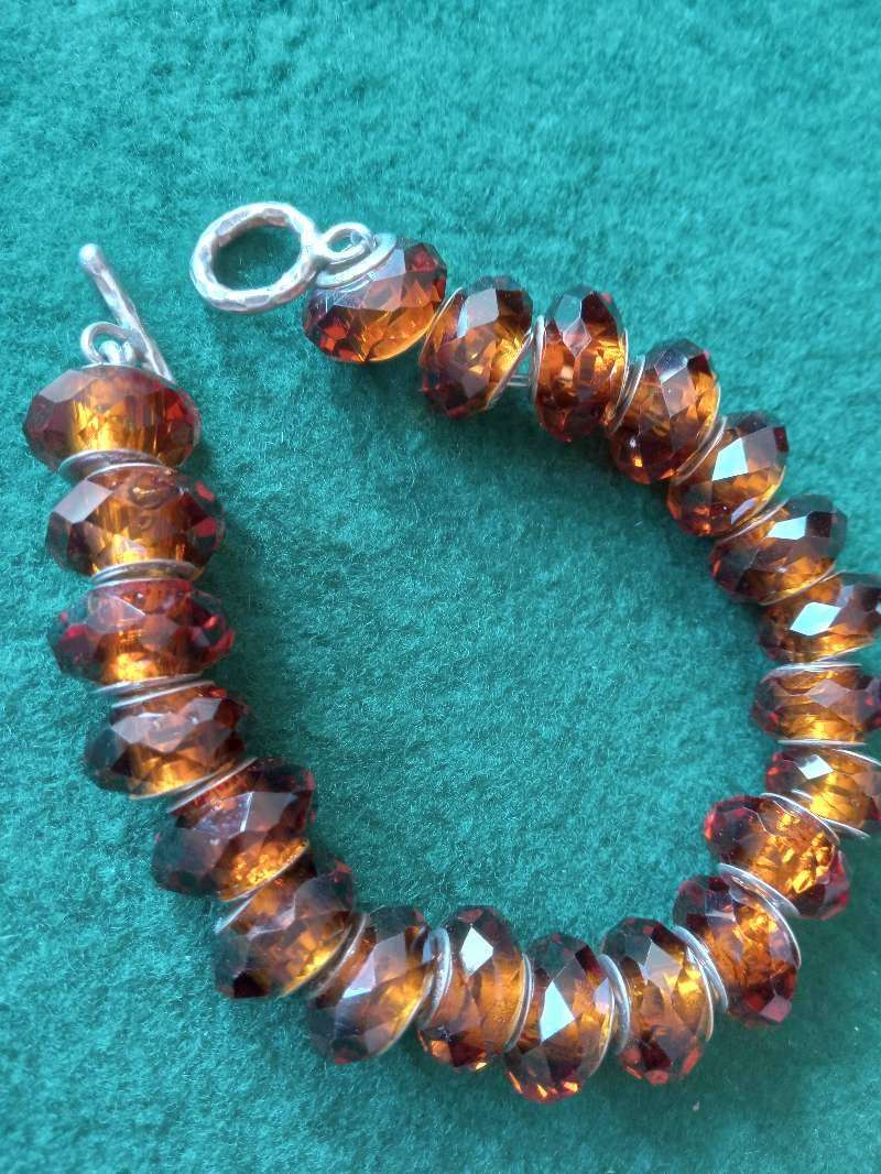 Sterling Silver And Faceted Amber Colour Crystal Bead Bracelet