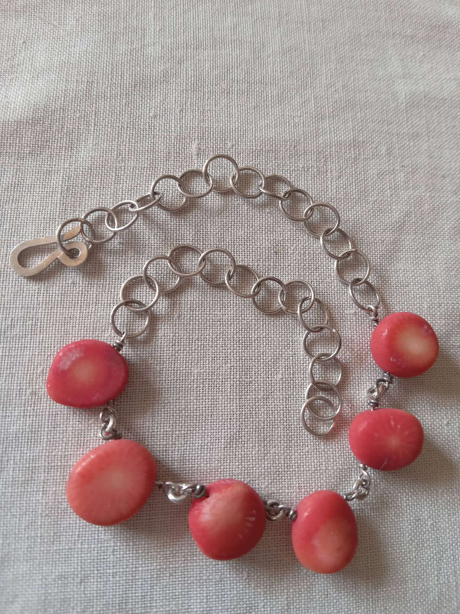 Sterling Silver And Coral Bracelet