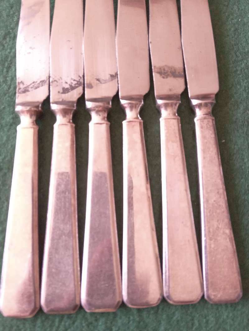 Set Of 6 Vintage Silver Fruit Knives - "SHERBORNE" - (239.4g)