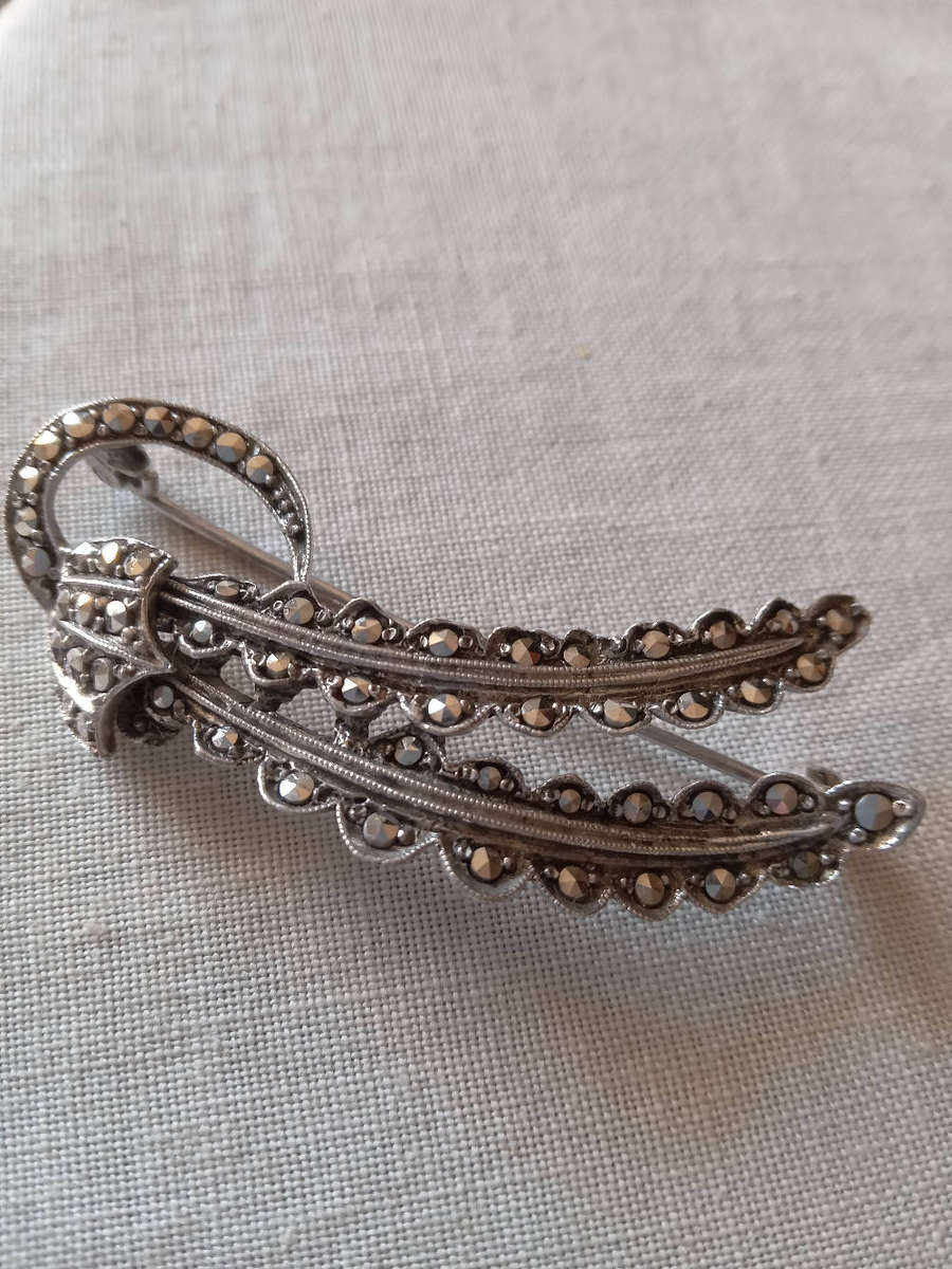 Vintage Sterling Silver And Marcasite Brooch
