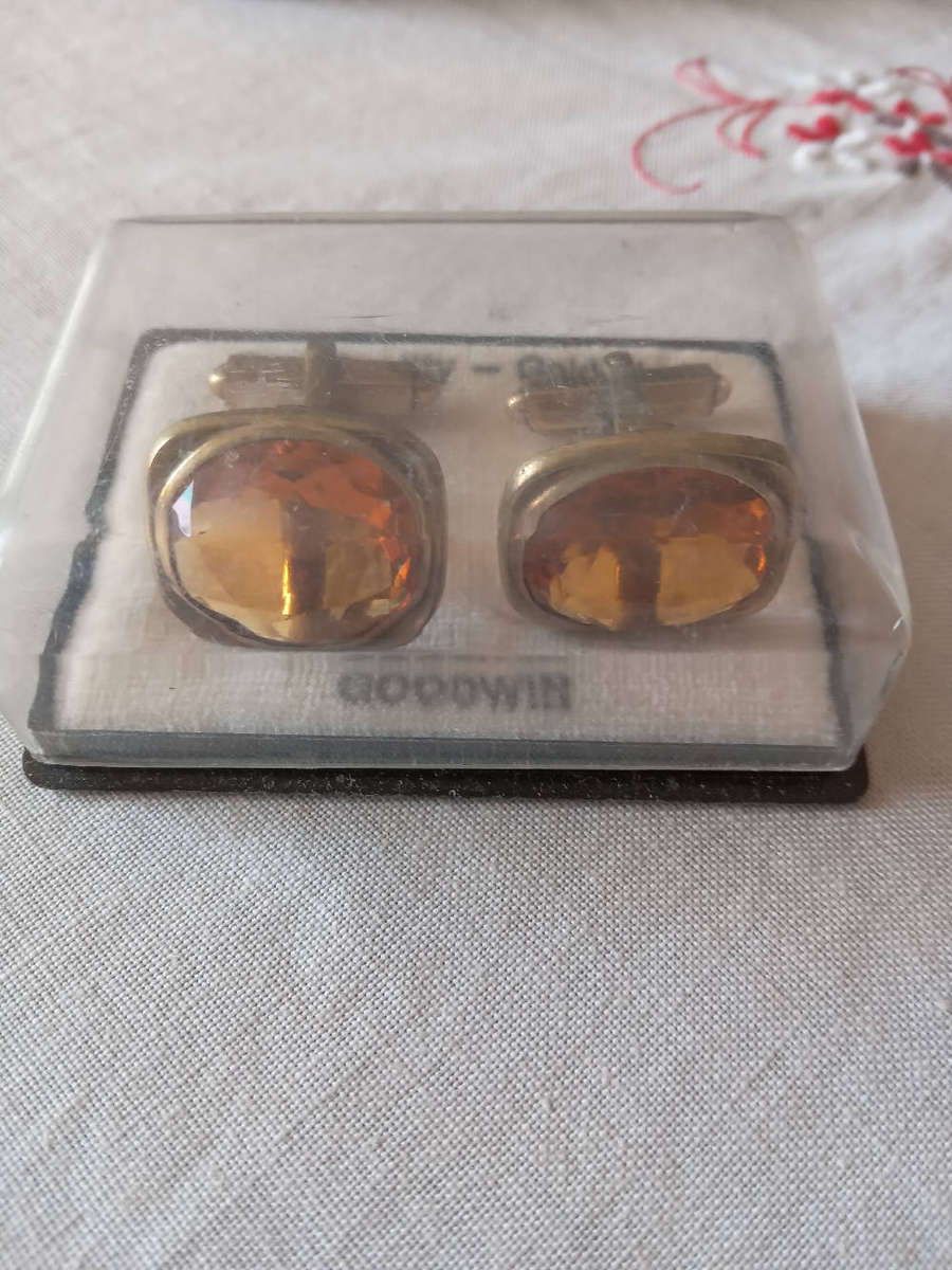 Pair Of Vintage Gold Filled Citrine Colour Cufflinks