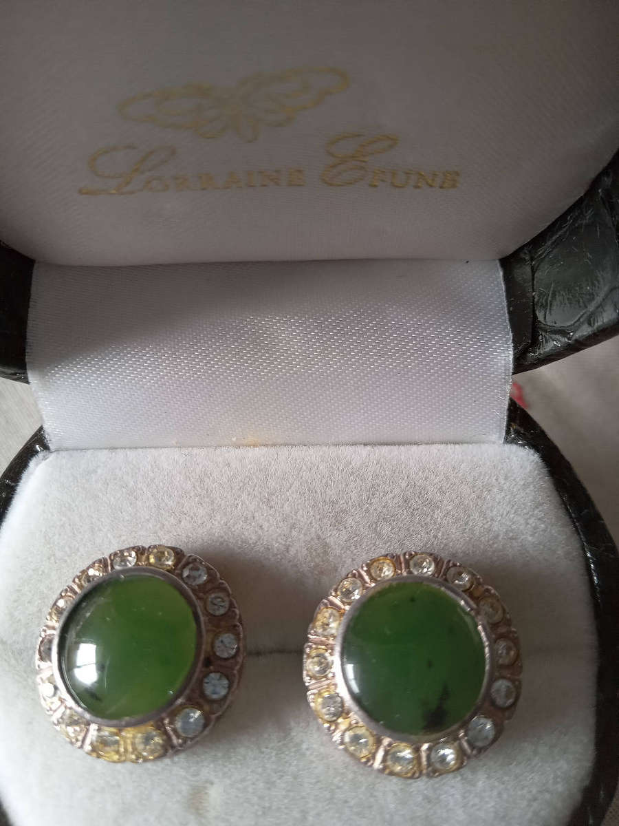 Vintage Silver Jade? And Cz Earrings