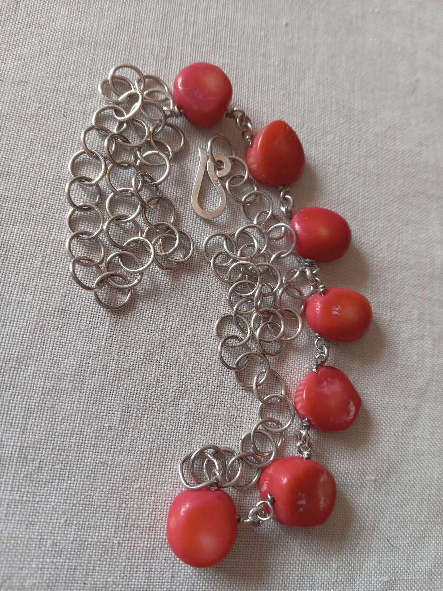 Sterling Silver And Coral Necklace