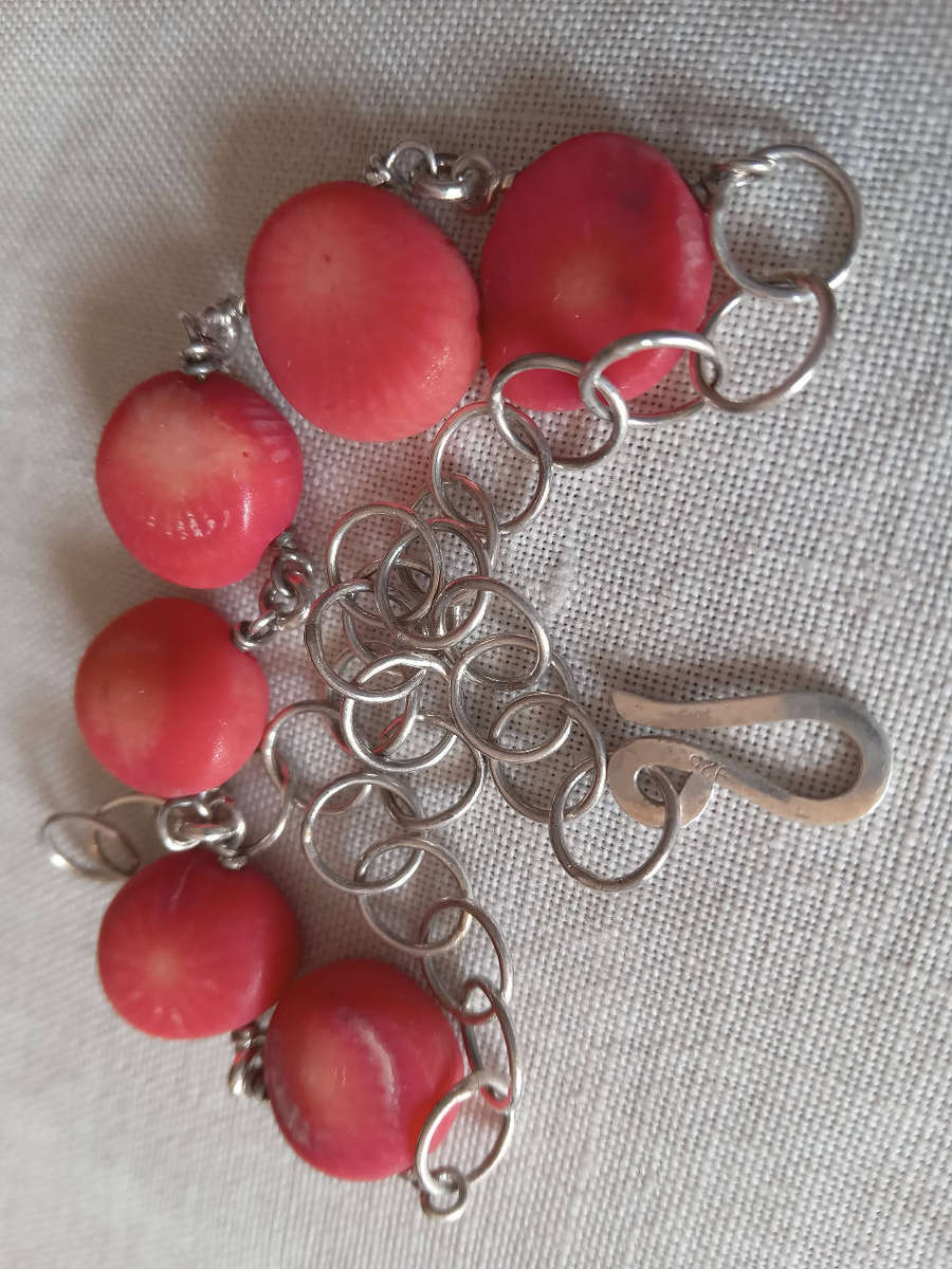 Sterling Silver And Coral Bracelet