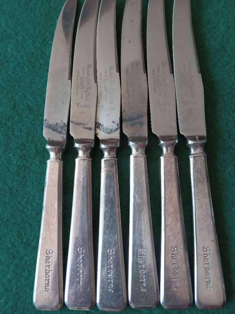 Set Of 6 Vintage Silver Fruit Knives - "SHERBORNE" - (239.4g)