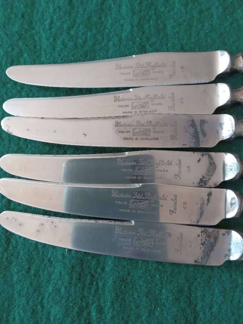 Set Of 6 Vintage Silver Fruit Knives - "SHERBORNE" - (239.4g)