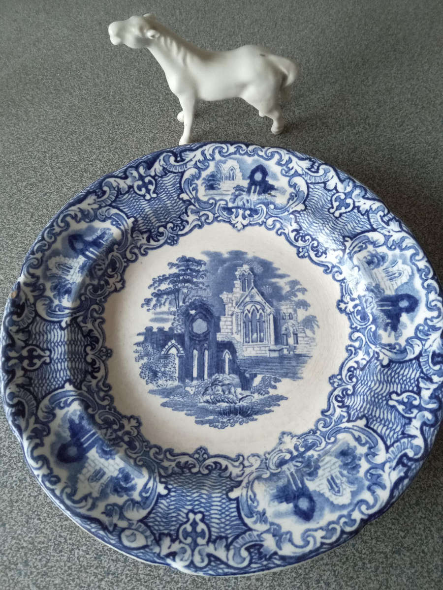 Abbey Ware Blue And White Side Plate And White horse