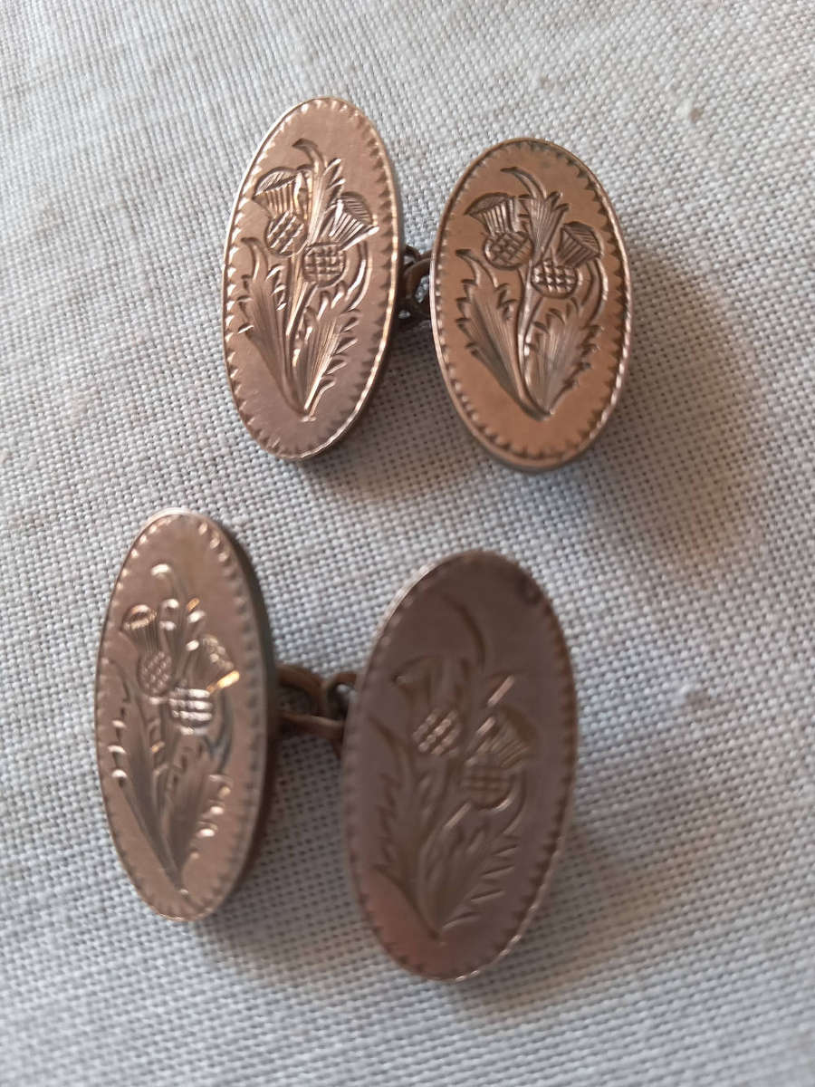 Antique 9ct Rose Gold Front ScottishThistle Cufflinks