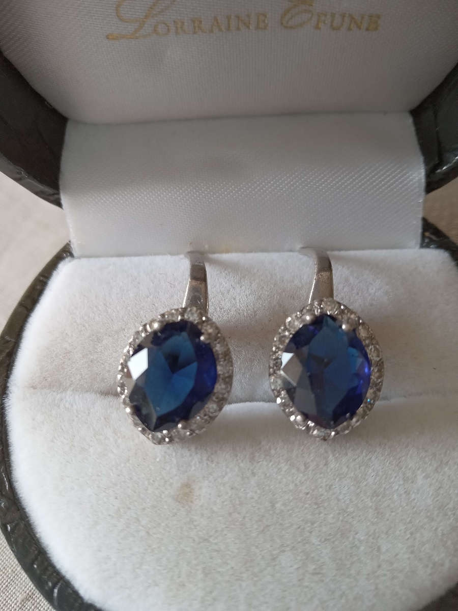 A Pair Of Sterling Silver Blue And White Cz Earrings