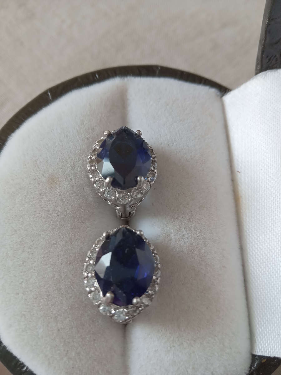 A Pair Of Sterling Silver Blue And White Cz Earrings