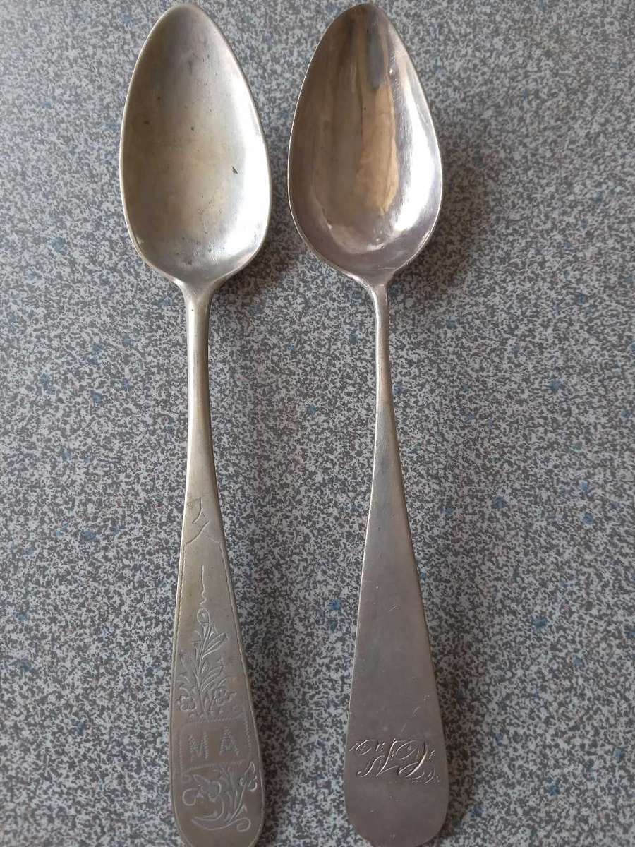 Two Antique Silver Teaspoons - (20.4g)